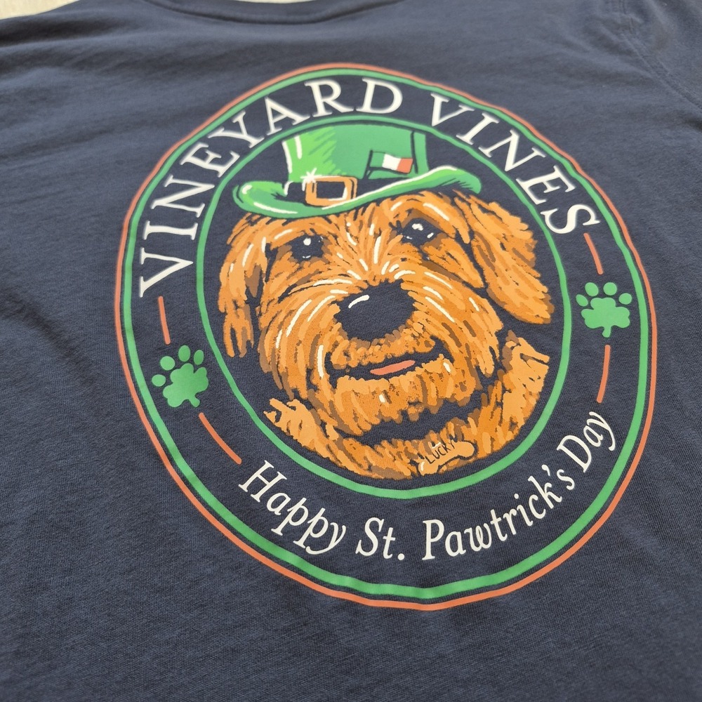 Vineyard Vines St Pawtrick's Day Dog Long Sleeve Pocket Tee XS Blue
